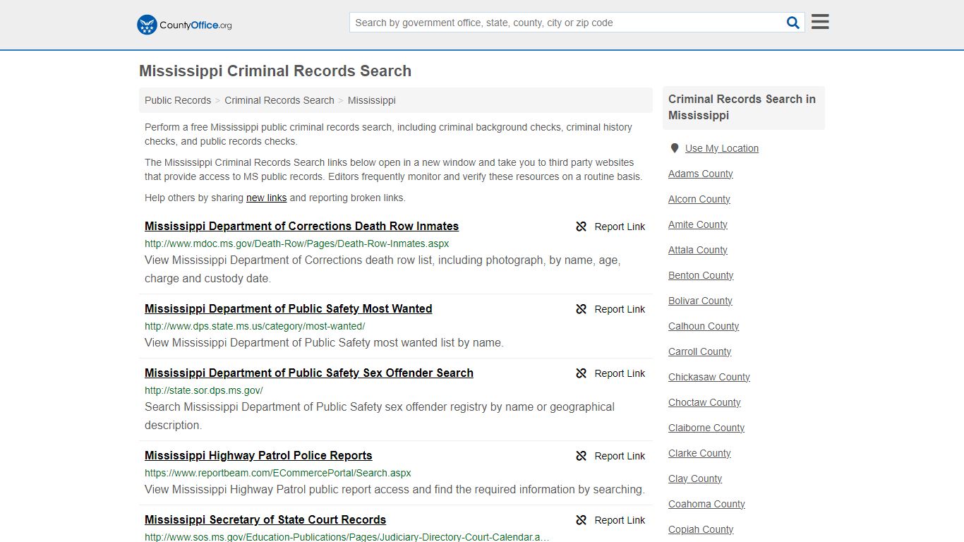 Mississippi Criminal Records Search - County Office